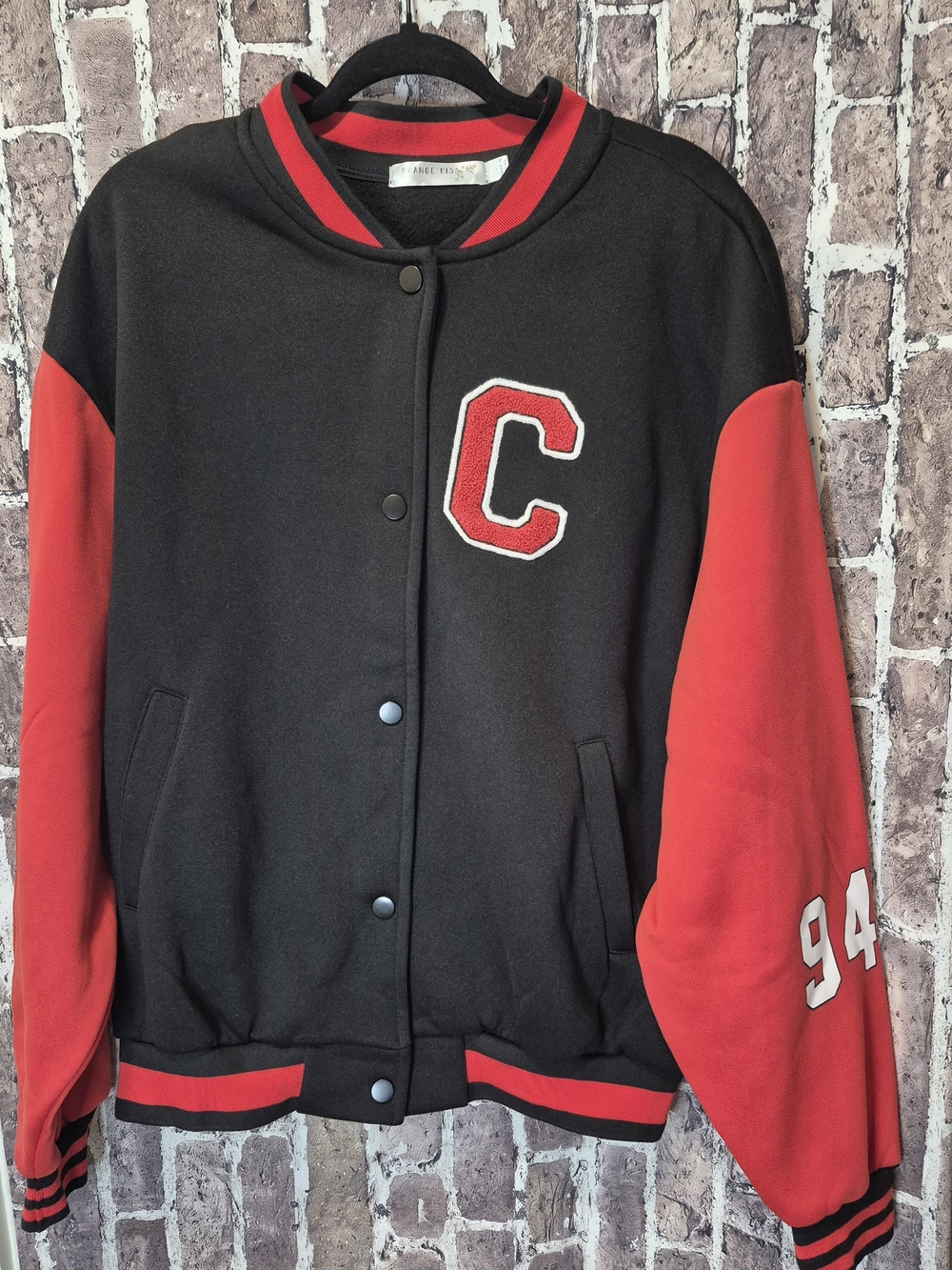 NWT Orange Kiss Chicago 1994 Varsity Bomber Jacket Black Red L - Picture 4 of 16